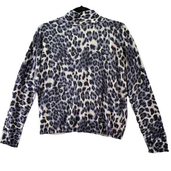Chico's Wild Sadie Cardigan Sweater 1 Medium Black Gray Leopard Silk Angora NWT - Picture 2 of 7